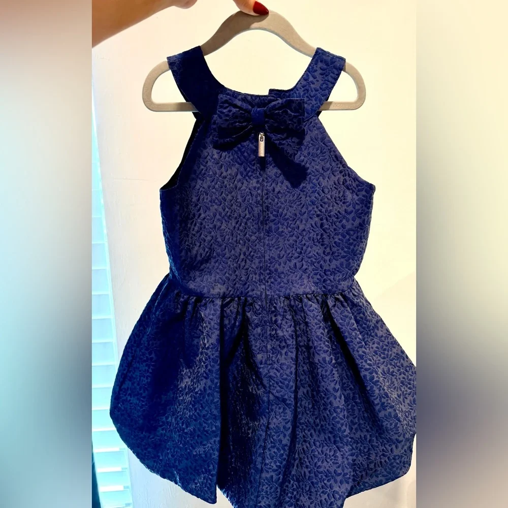 Calvin Klein Jacquard Metallic Navy Blue Bubble Party Dress NWOT Size 8